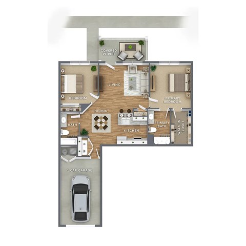 Floor plan for 2 beds, 2 baths, 1096 sqft